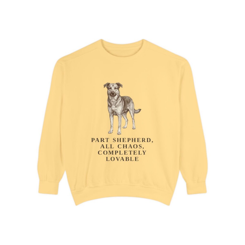 Shepherd Mix Humor Sweatshirt, Butter, front view