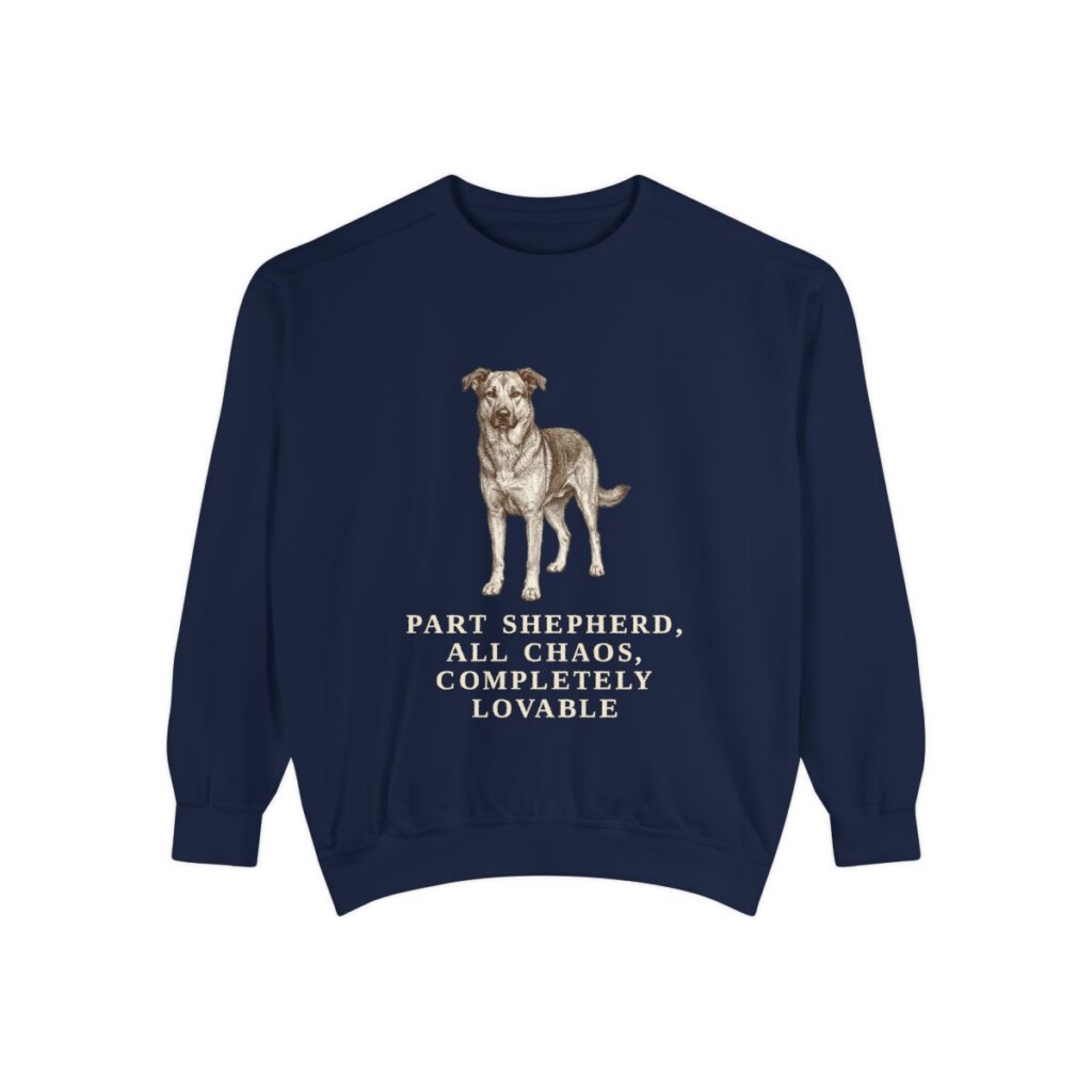 Shepherd Mix Humor Sweatshirt, True Navy, front view