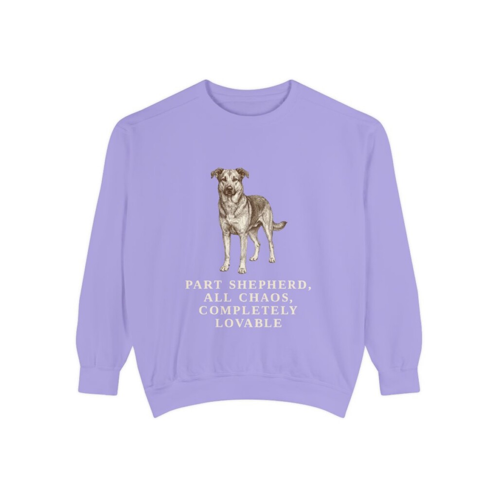 Shepherd Mix Humor Sweatshirt, Violet, front view