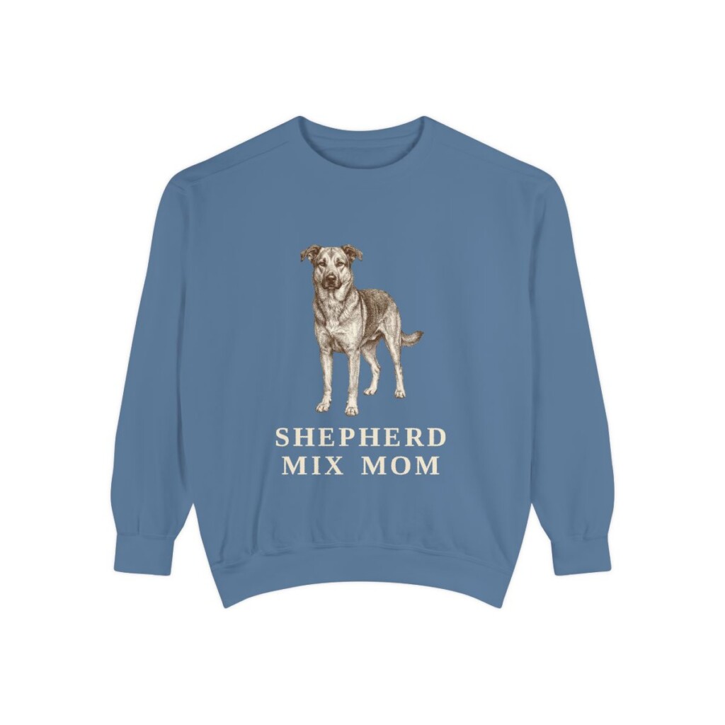 shepherd-mix-sweatshirt-mom-blue-jean Shepherd Mix Mom Sweatshirt, Blue Jean, front view