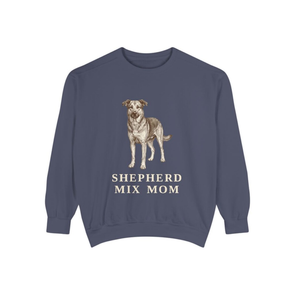 shepherd-mix-sweatshirt-mom-denim Shepherd Mix Mom Sweatshirt, Denim, front view