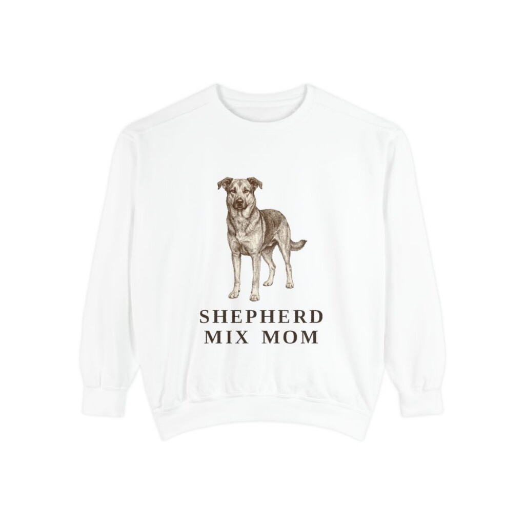 shepherd-mix-sweatshirt-mom-white Shepherd Mix Mom Sweatshirt, White, front view