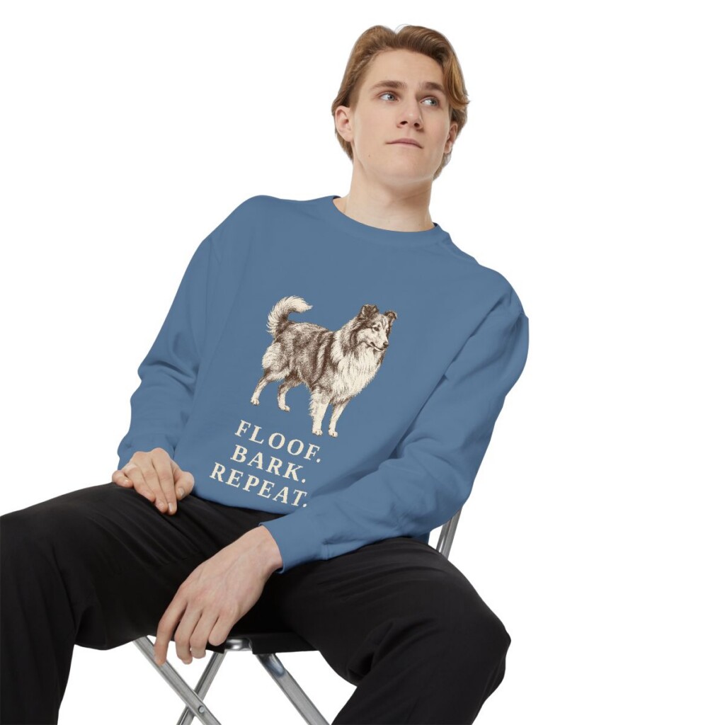Shetland Sheepdog Humor Sweatshirt, Blue Jean, person 1 context