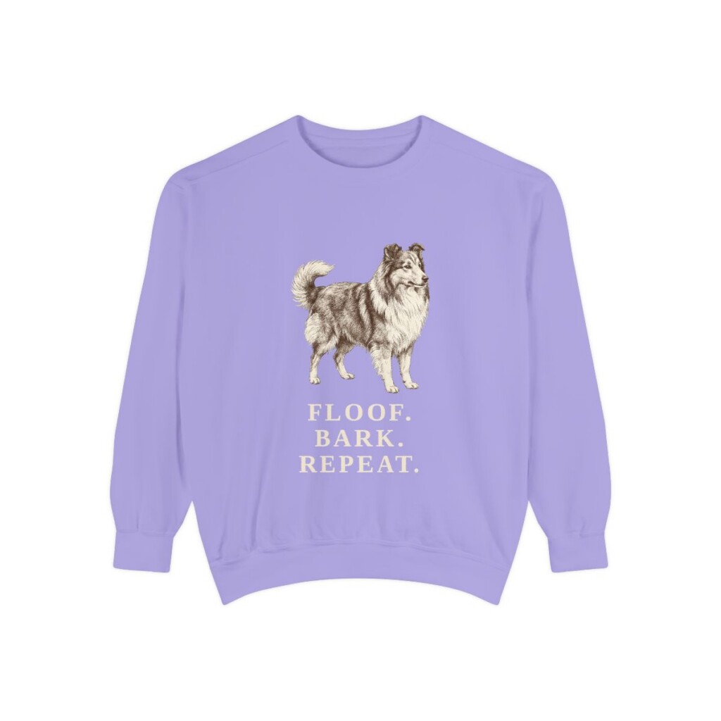 Shetland Sheepdog Humor Sweatshirt, Violet, front view