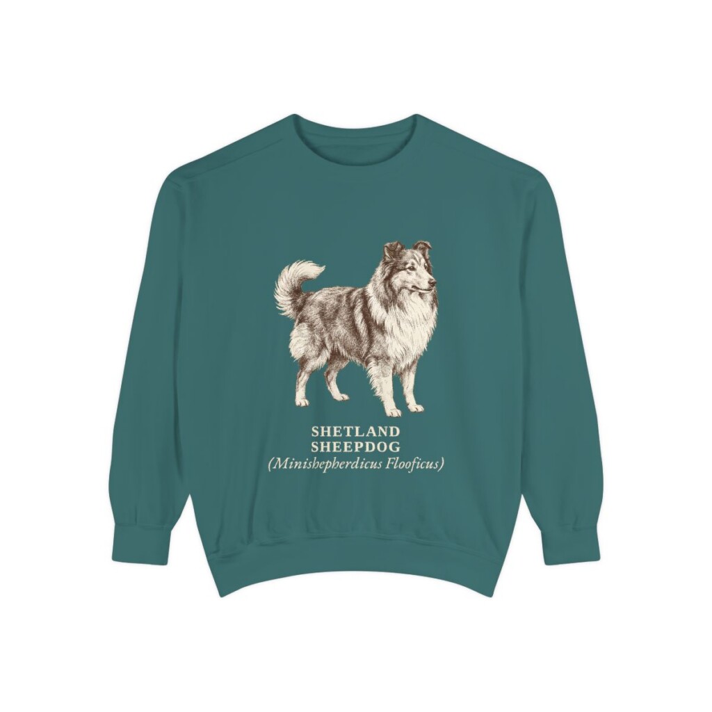 Shetland Sheepdog Latin Sweatshirt, Blue Spruce, front view
