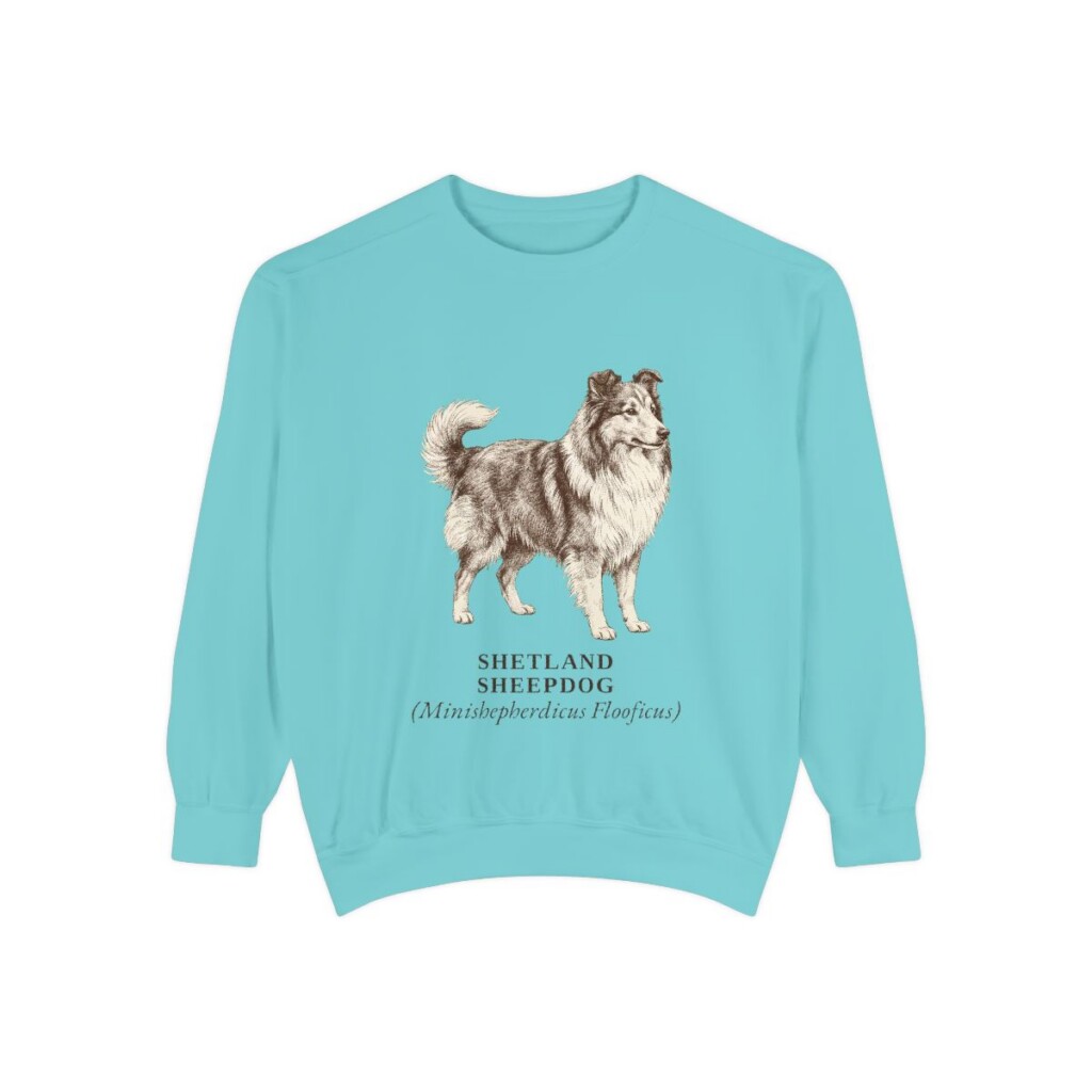 Shetland Sheepdog Latin Sweatshirt, Chalky Mint, front view