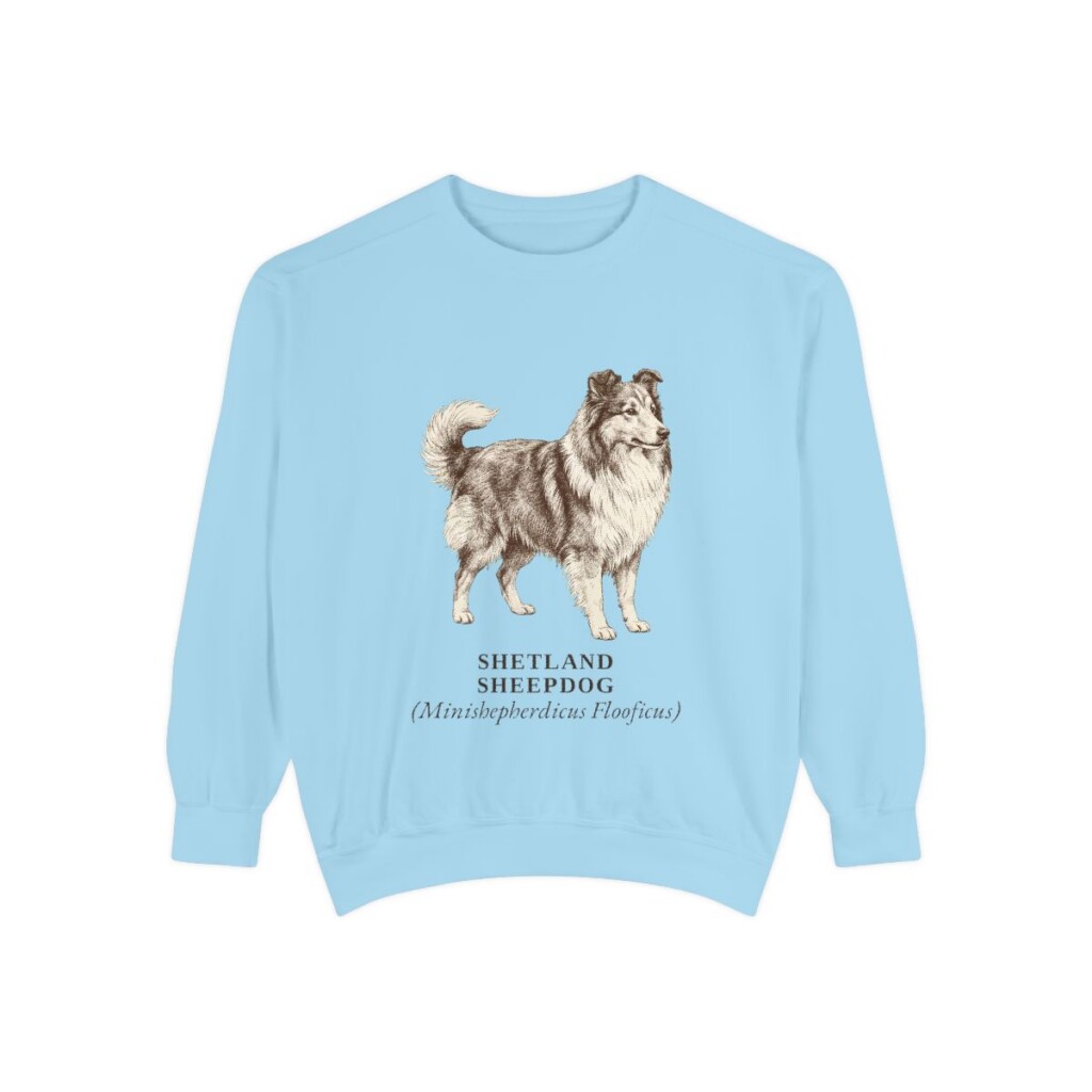 Shetland Sheepdog Latin Sweatshirt, Chambray, front view