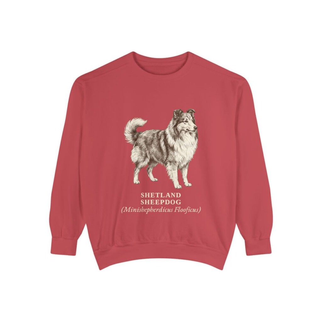Shetland Sheepdog Latin Sweatshirt, Crimson, front view