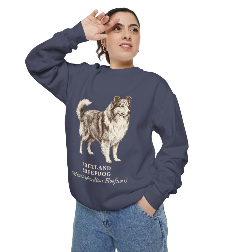 Shetland Sheepdog Latin Sweatshirt, Denim, person 2 context