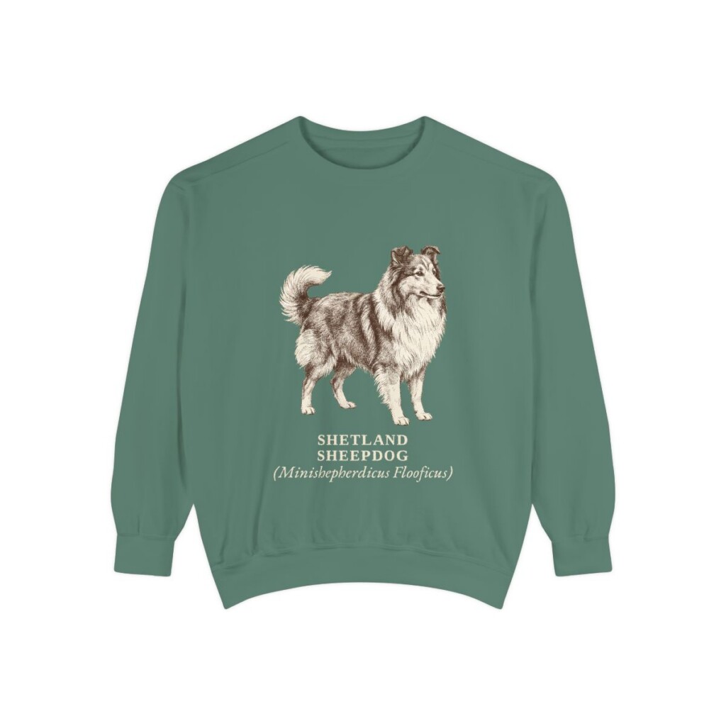 Shetland Sheepdog Latin Sweatshirt, Light Green, front view