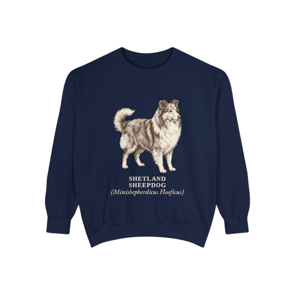 Shetland Sheepdog Latin Sweatshirt, True Navy, front view