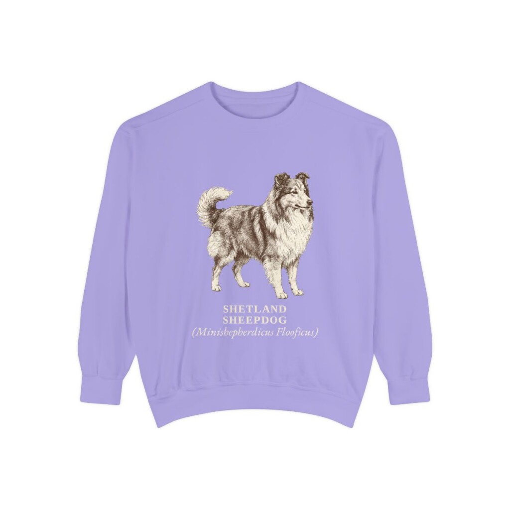 Shetland Sheepdog Latin Sweatshirt, Violet, front view