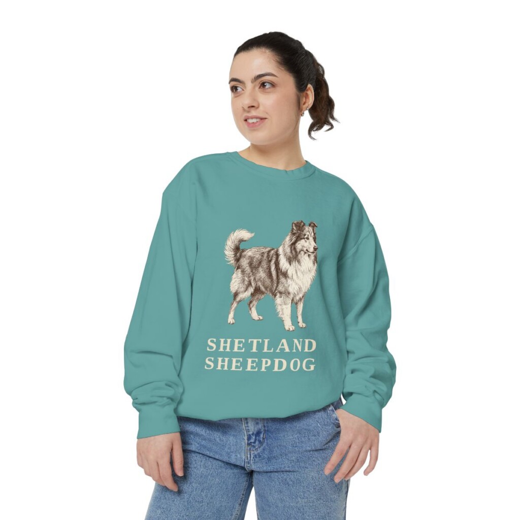 Shetland Sheepdog Sweatshirt, Seafoam, person 2 front