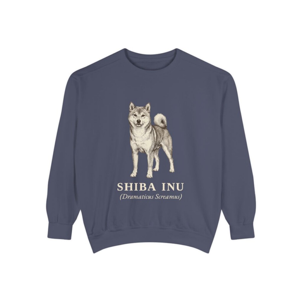 shiba-inu-sweatshirt-latin-denim-1 Shiba Inu Latin Sweatshirt, Denim, front view