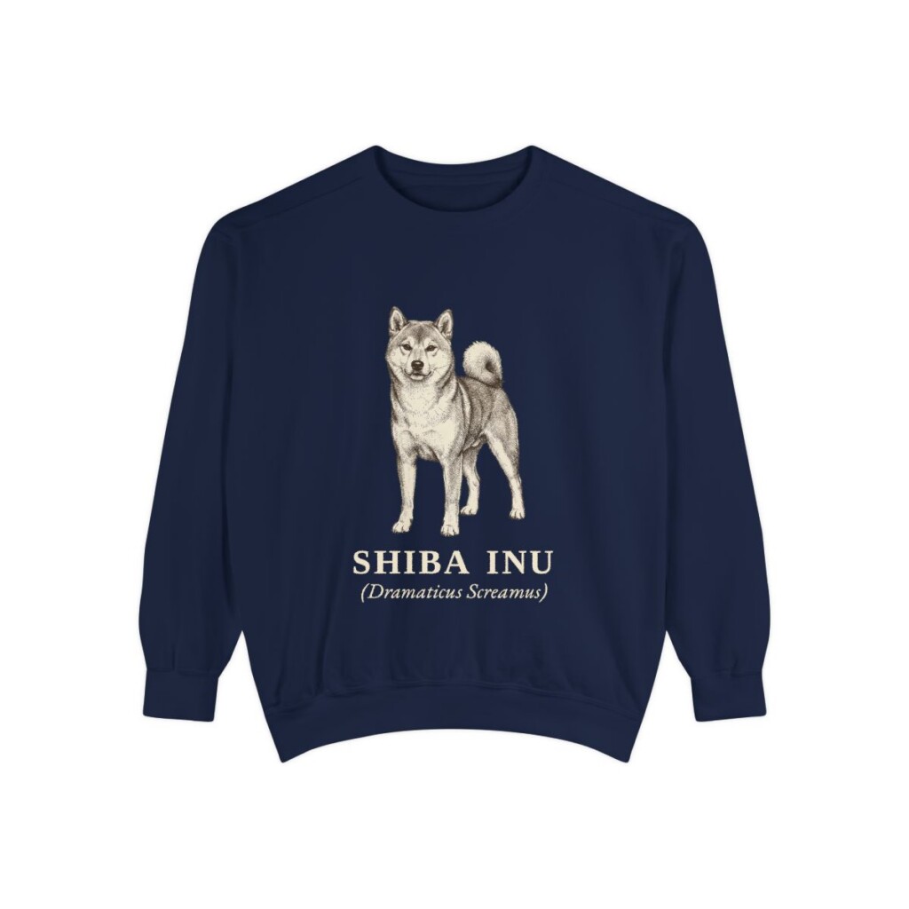 shiba-inu-sweatshirt-latin-true-navy-1 Shiba Inu Latin Sweatshirt, True Navy, front view