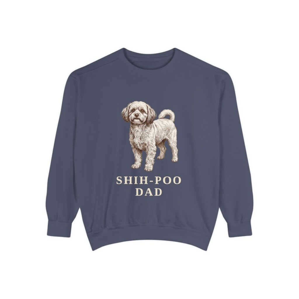 shih-poo-sweatshirt-dad-denim Shih-Poo Dad Sweatshirt, Denim, front view