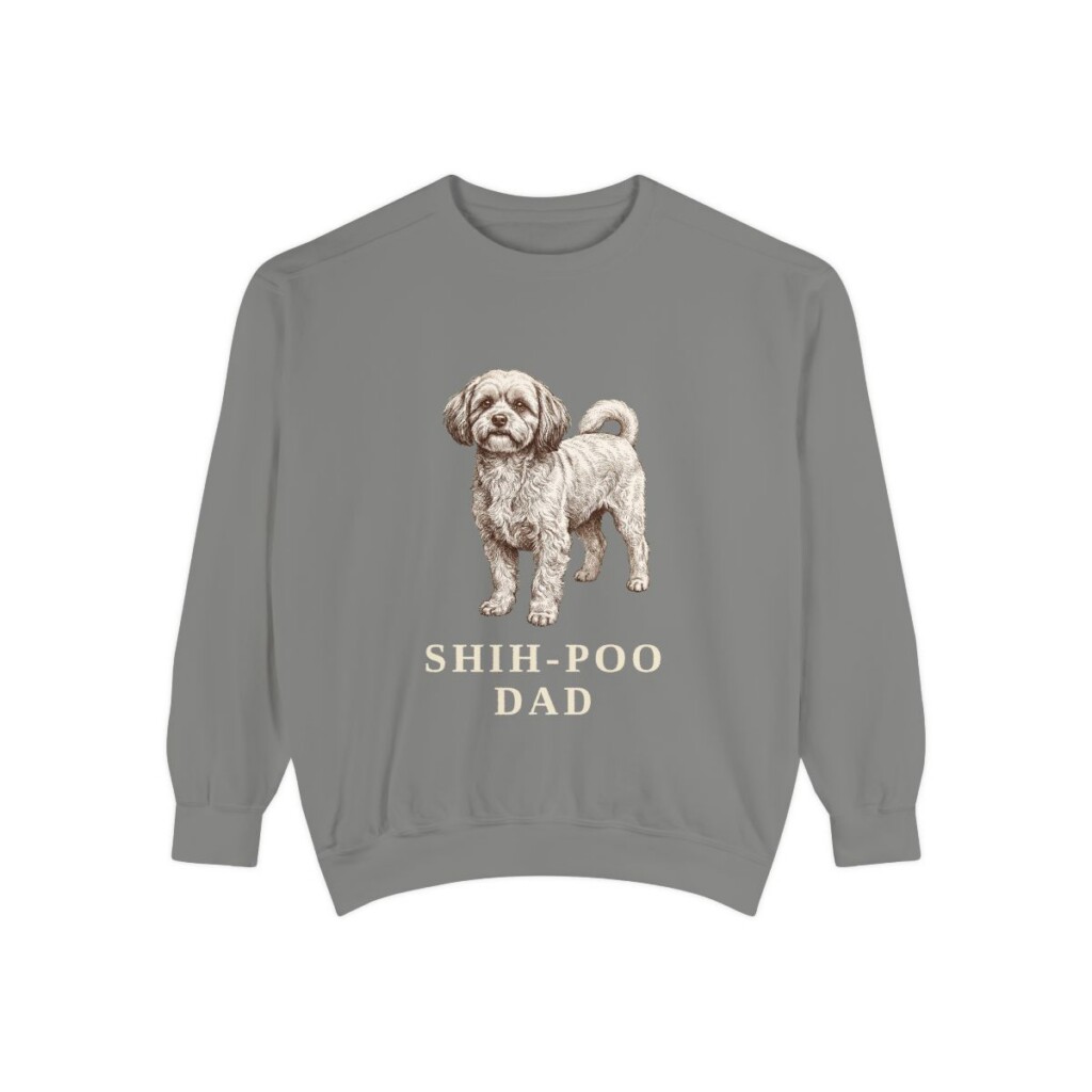 shih-poo-sweatshirt-dad-grey Shih-Poo Dad Sweatshirt, Grey, front view