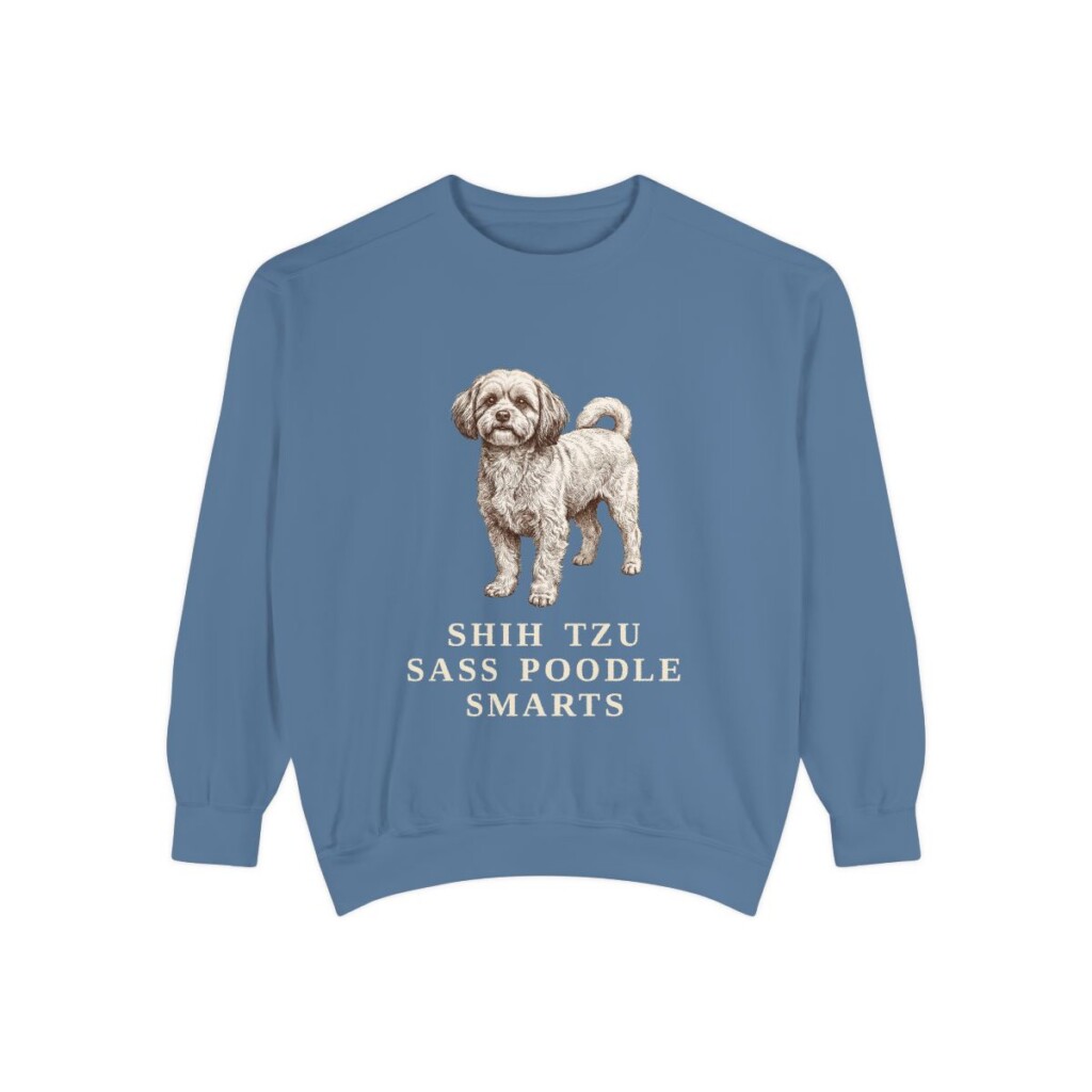 Shih-Poo Humor Sweatshirt, Blue Jean, front view
