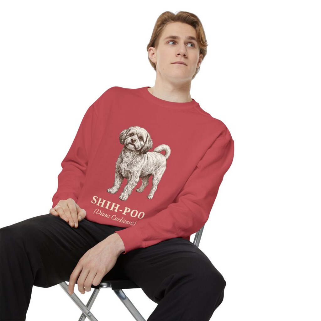 Shih-Poo Latin Sweatshirt, Crimson, person 1 context