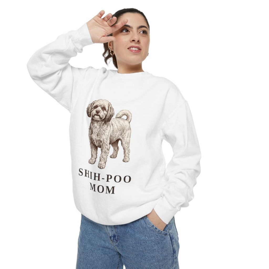 Shih-Poo Mom Sweatshirt, White, person 2 context