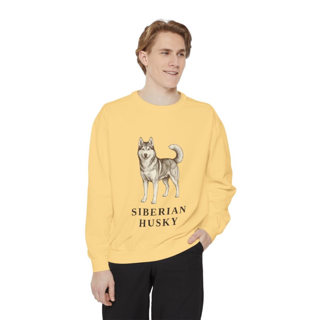 Siberian Husky Sweatshirt, Butter, person 1 front