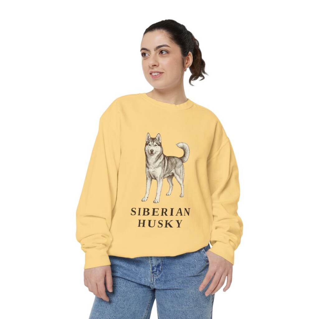 Siberian Husky Sweatshirt, Butter, person 2 front