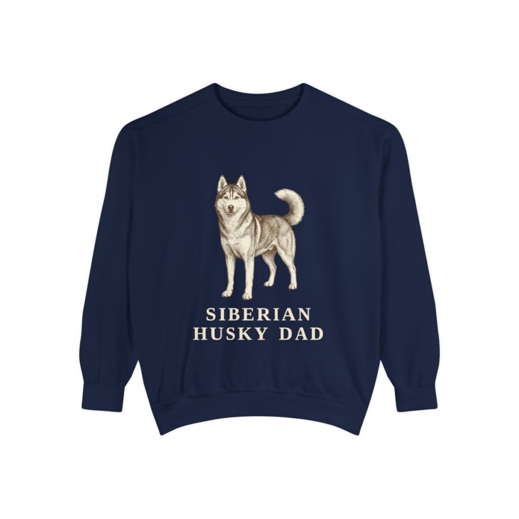 siberian-husky-sweatshirt-dad-true-navy Siberian Husky Dad Sweatshirt, True Navy, front view