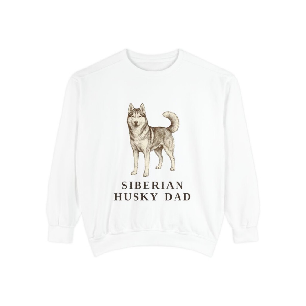 siberian-husky-sweatshirt-dad-white Siberian Husky Dad Sweatshirt, White, front view