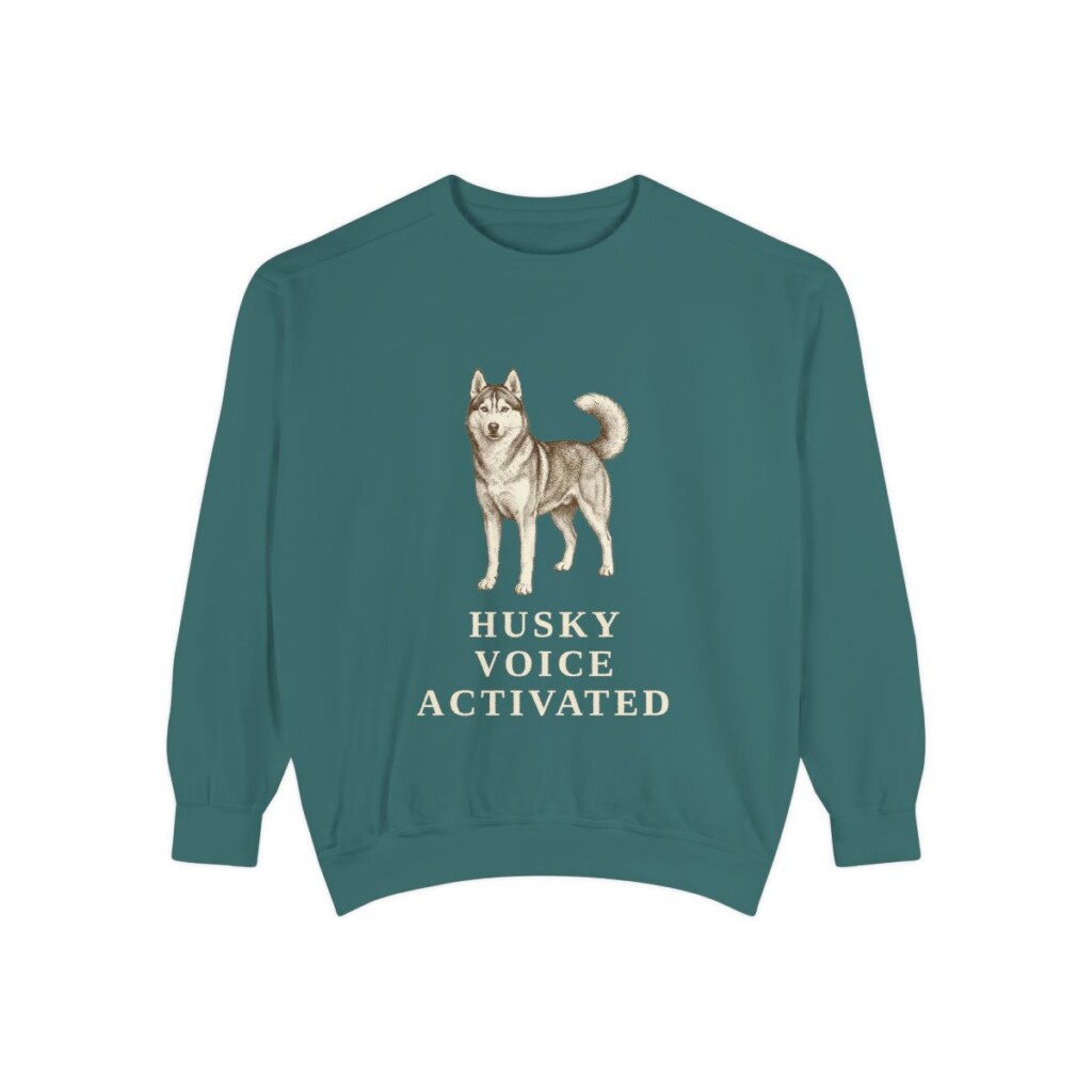 Siberian Husky Humor Sweatshirt, Blue Spruce, front view