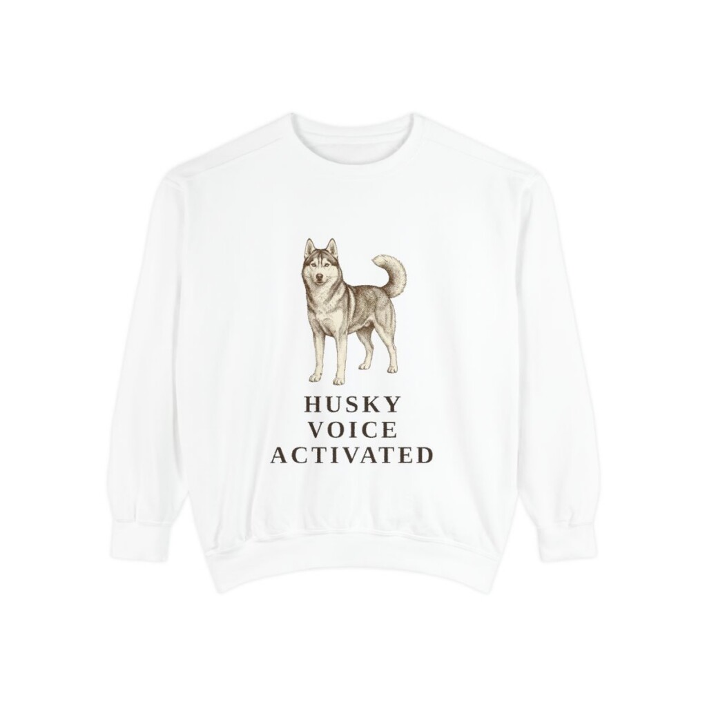 Siberian Husky Humor Sweatshirt, White, front view