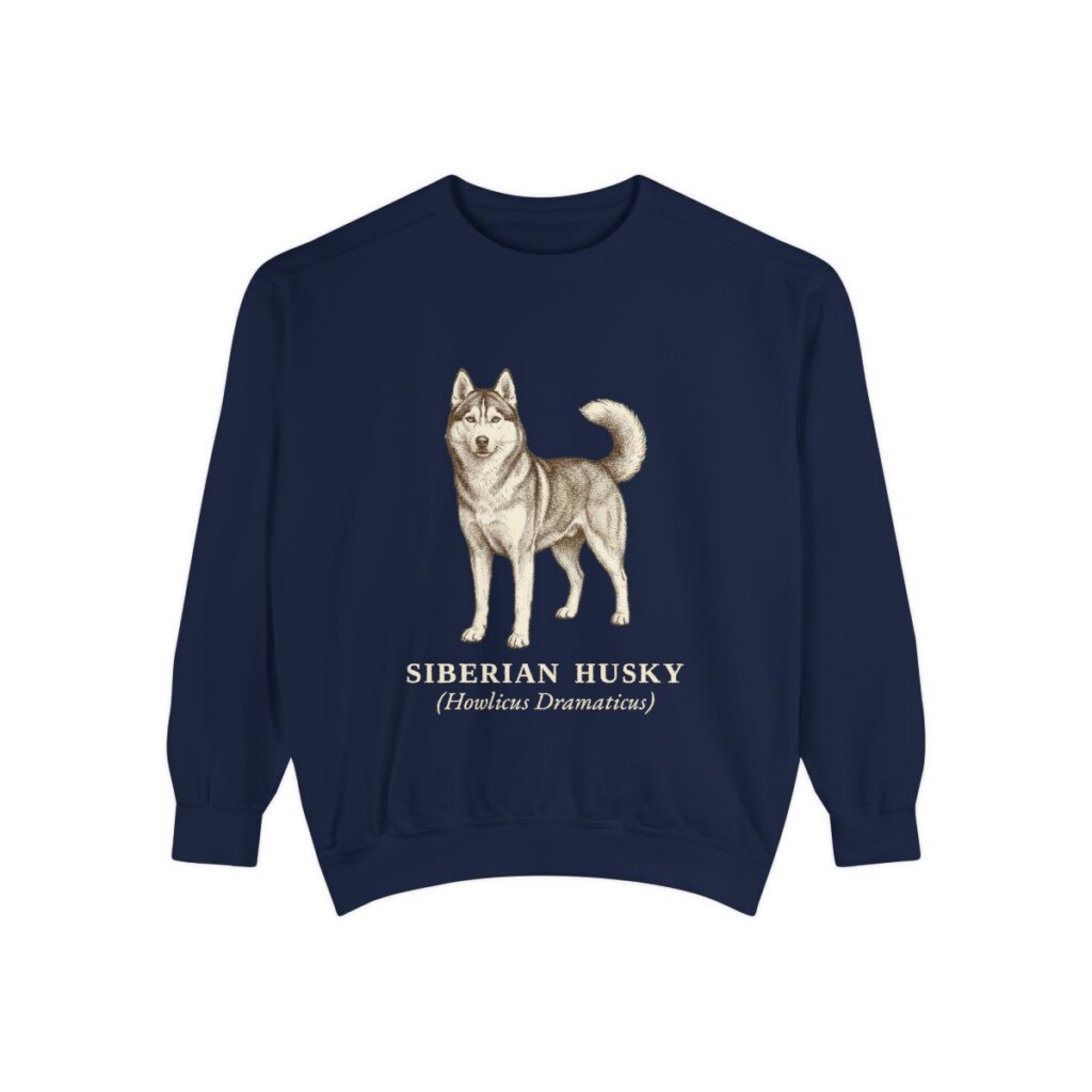 Siberian Husky Latin Sweatshirt, True Navy, front view
