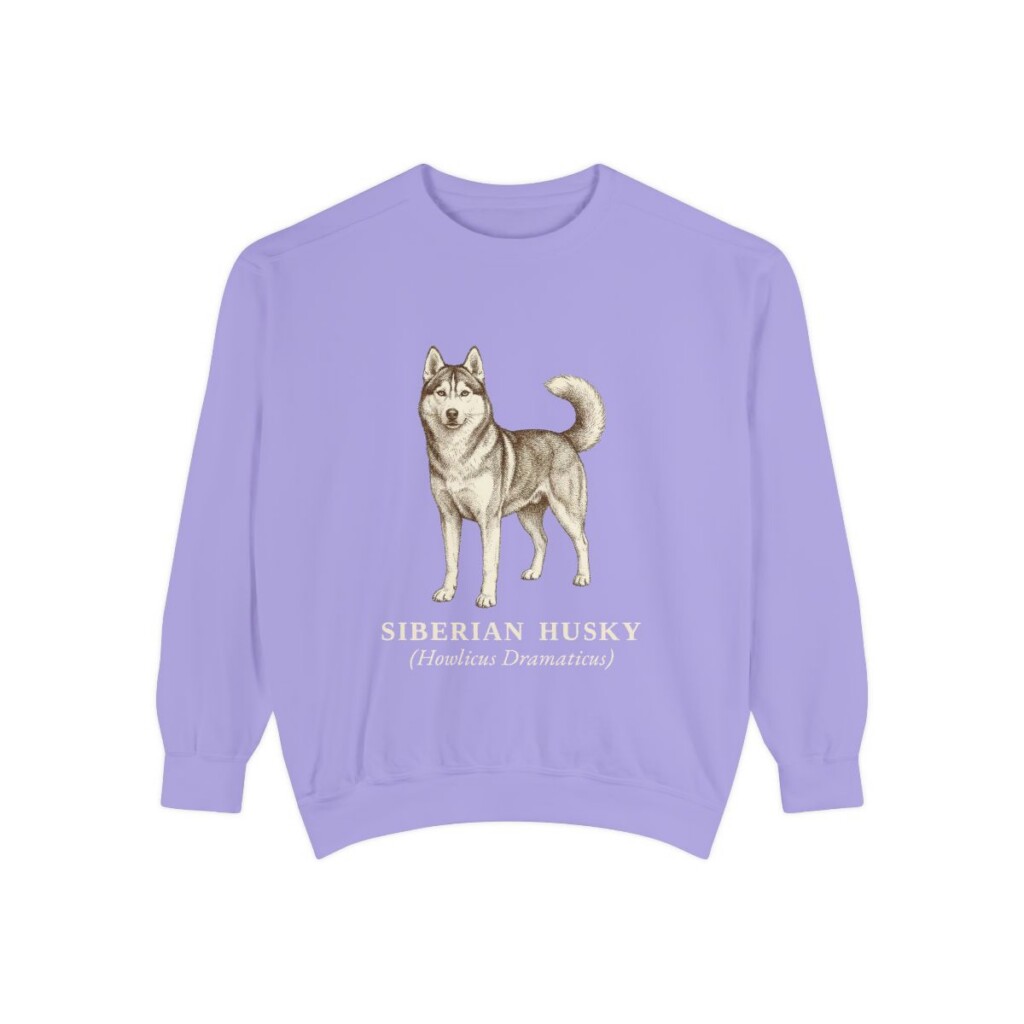 Siberian Husky Latin Sweatshirt, Violet, front view