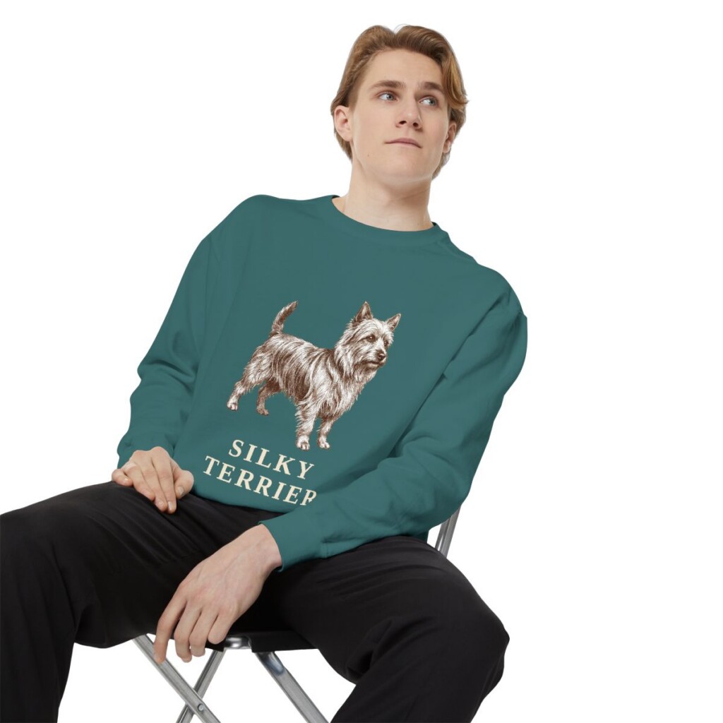 Silky Terrier Sweatshirt, Blue Spruce, person 1 context