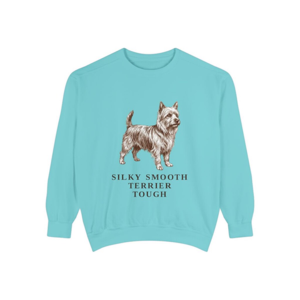 Silky Terrier Humor Sweatshirt, Chalky Mint, front view