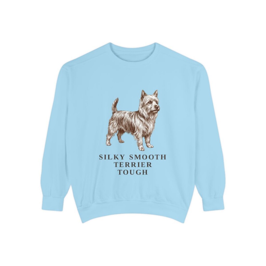 Silky Terrier Humor Sweatshirt, Chambray, front view