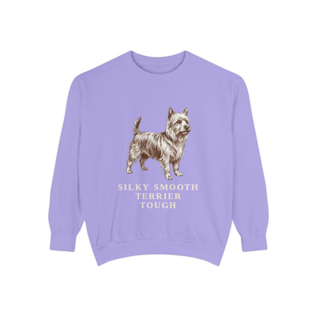 Silky Terrier Humor Sweatshirt, Violet, front view