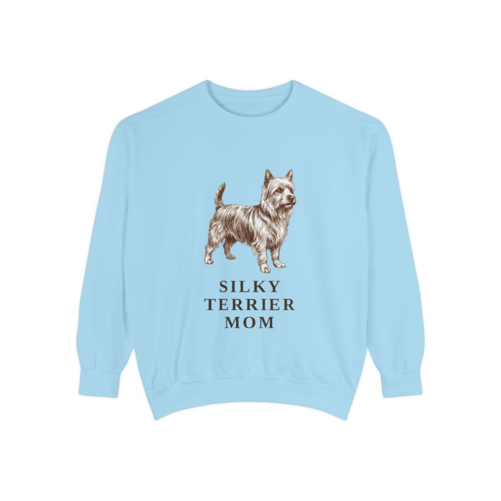 Silky Terrier Mom Sweatshirt, Chambray, front view
