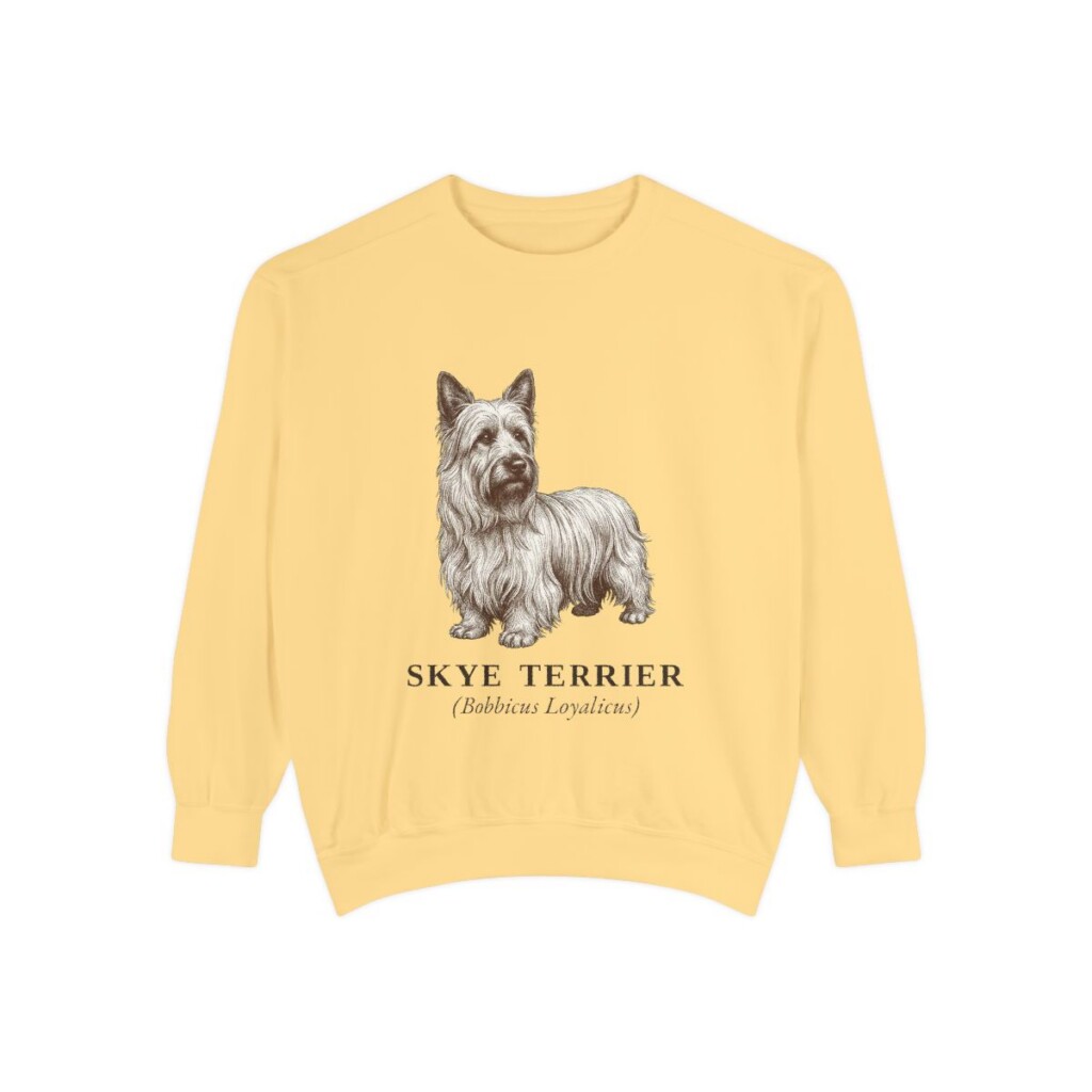 skye-terrier-sweatshirt-latin-butter Skye Terrier Latin Sweatshirt, Butter, front view