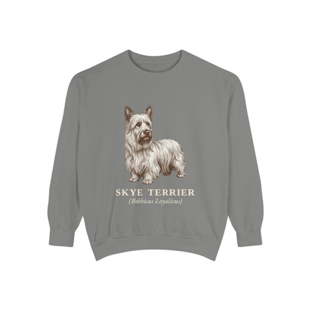 skye-terrier-sweatshirt-latin-grey Skye Terrier Latin Sweatshirt, Grey, front view