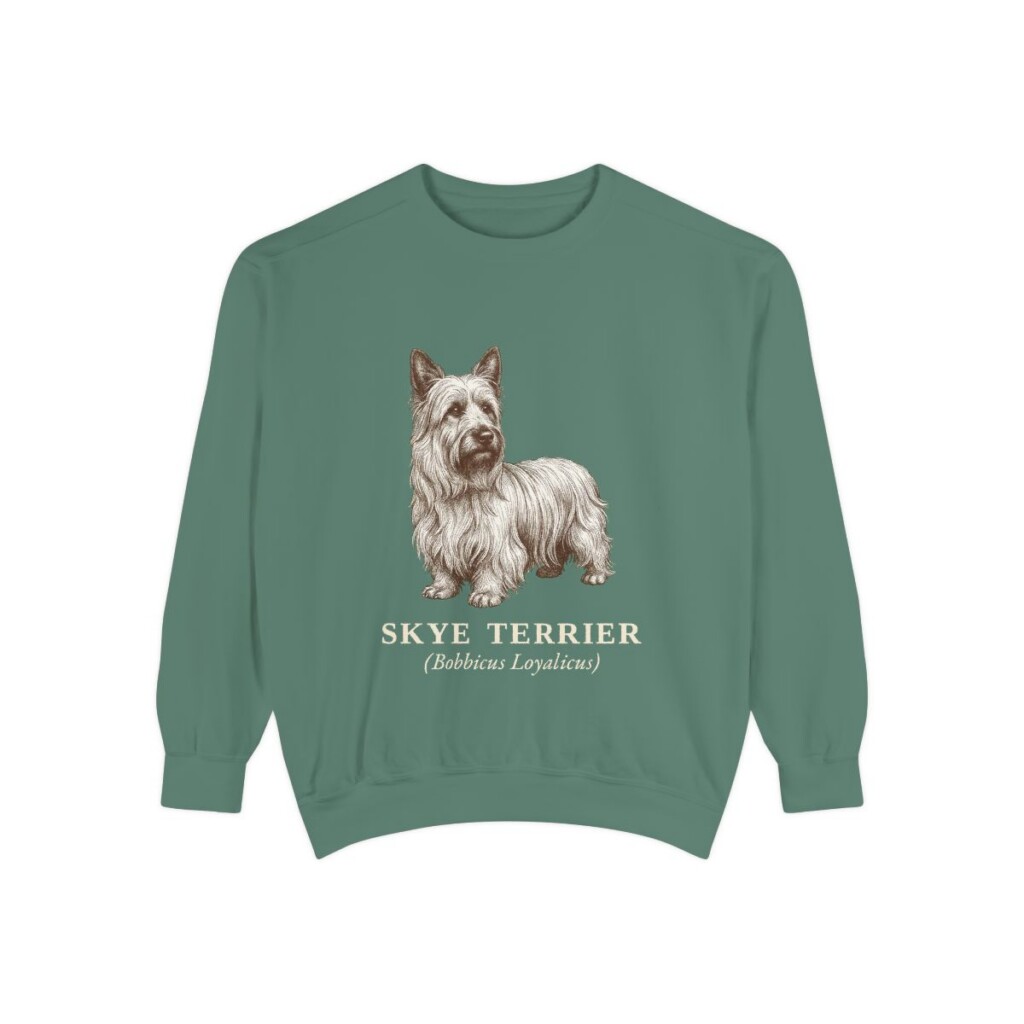 skye-terrier-sweatshirt-latin-light-green Skye Terrier Latin Sweatshirt, Light Green, front view