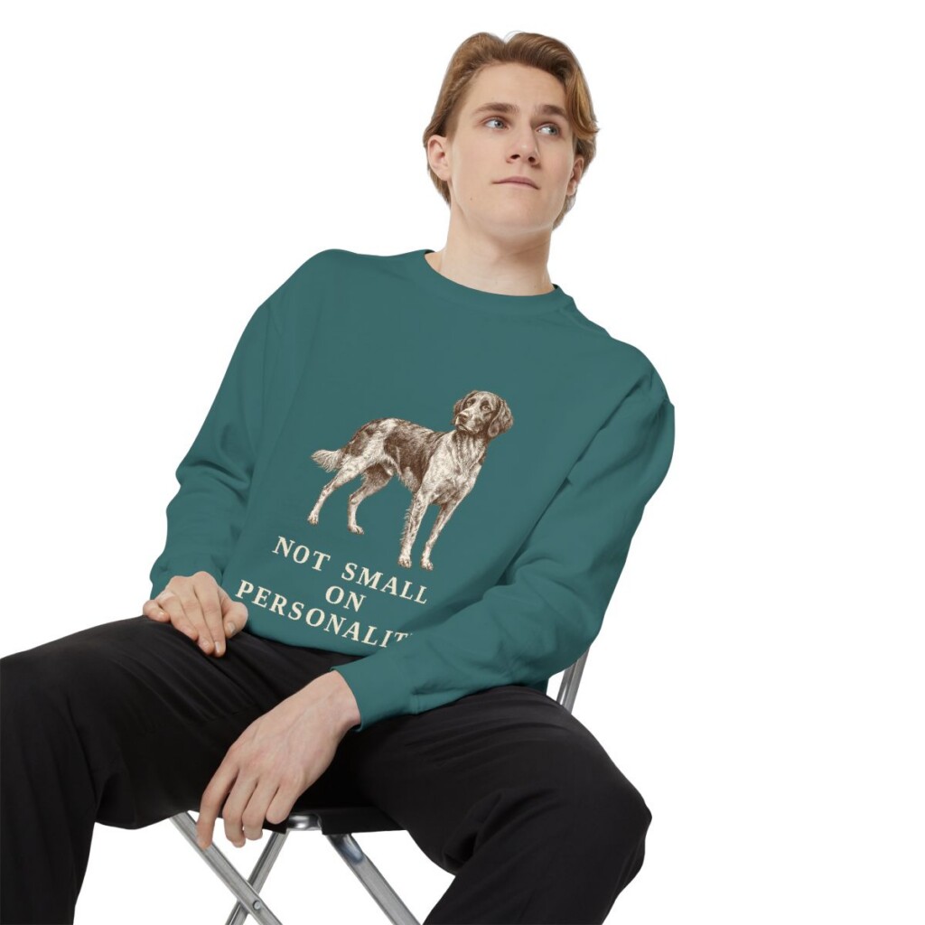 small-munsterlander-sweatshirt-humor-blue-spruce-person-1-context Small Munsterlander Humor Sweatshirt, Blue Spruce, person 1 context