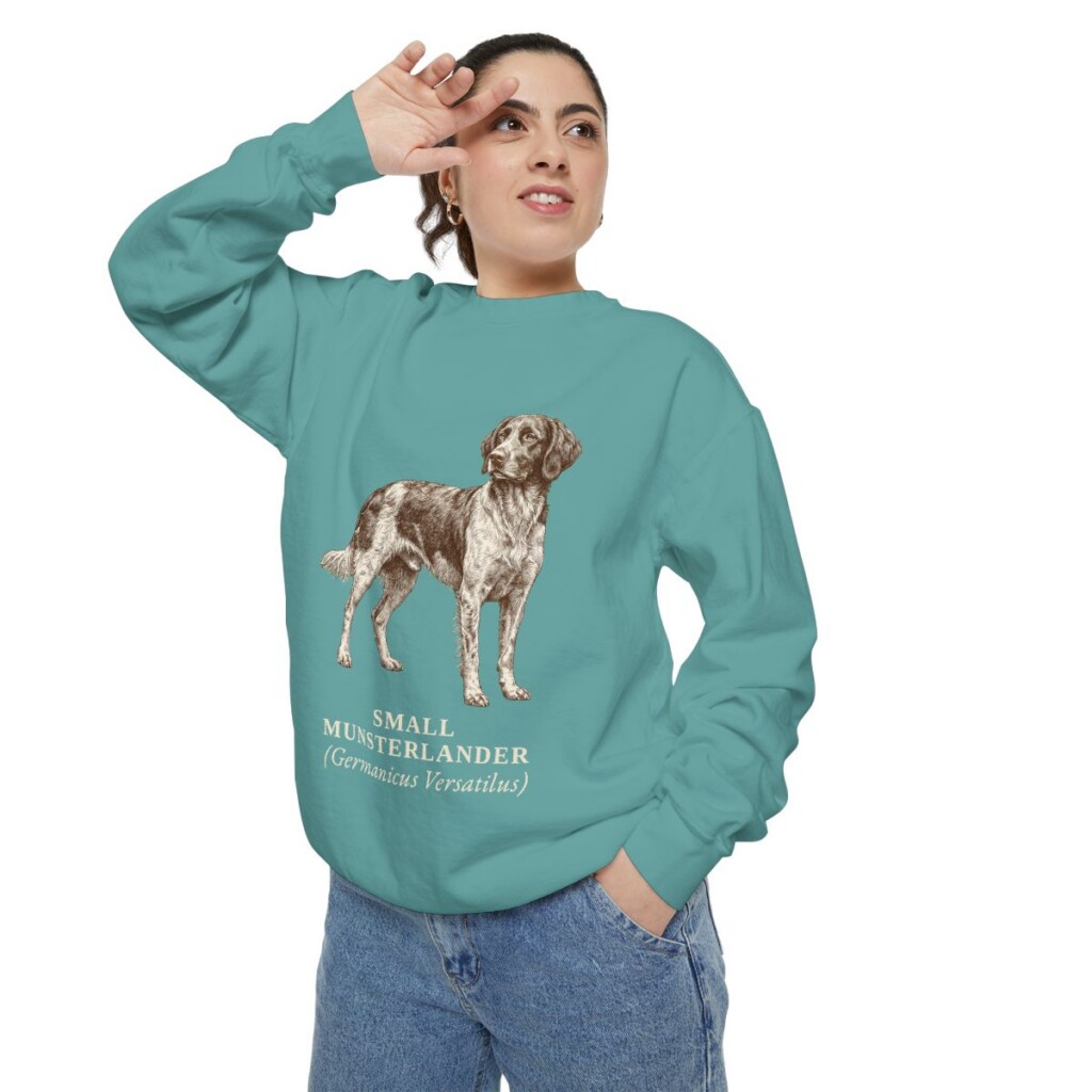 Small Munsterlander Latin Sweatshirt, Seafoam, person 2 context