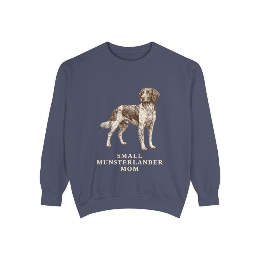 Small Munsterlander Mom Sweatshirt, Denim, front view