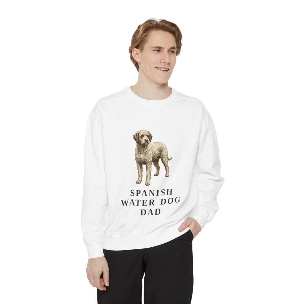 Spanish Water Dog Dad Sweatshirt, White, person 1 front