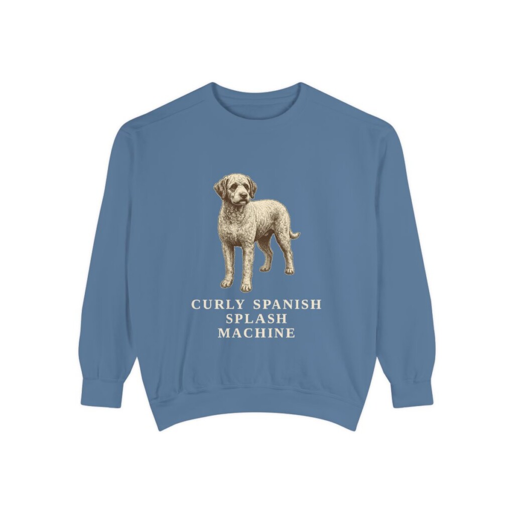 spanish-water-dog-sweatshirt-humor-blue-jean Spanish Water Dog Humor Sweatshirt, Blue Jean, front view