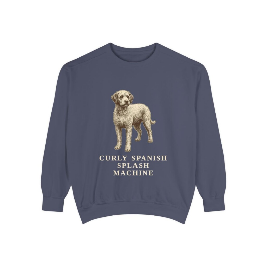 spanish-water-dog-sweatshirt-humor-denim Spanish Water Dog Humor Sweatshirt, Denim, front view