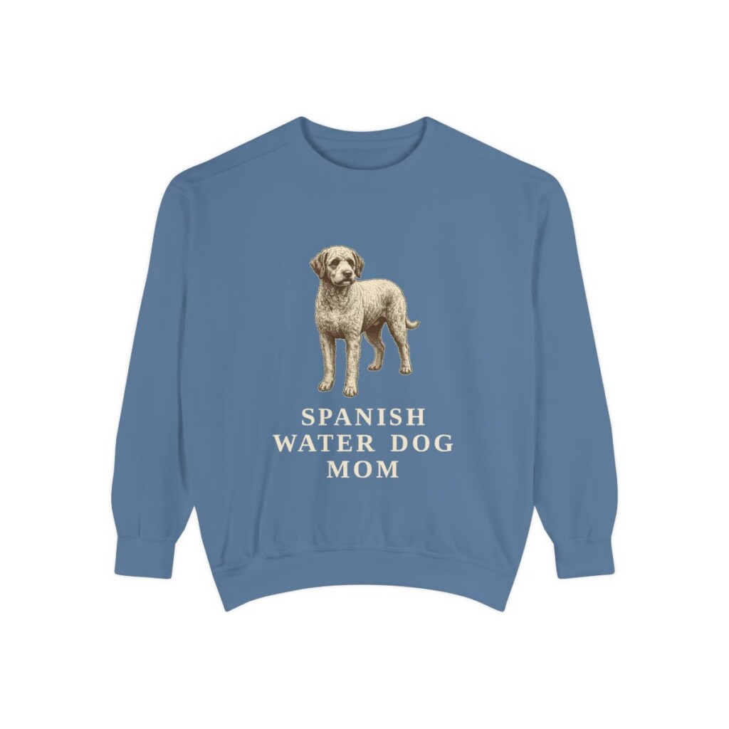 Spanish Water Dog Mom Sweatshirt, Blue Jean, front view