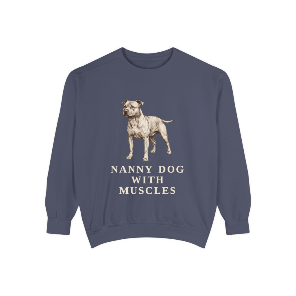 Staffordshire Bull Terrier Humor Sweatshirt, Denim, front view