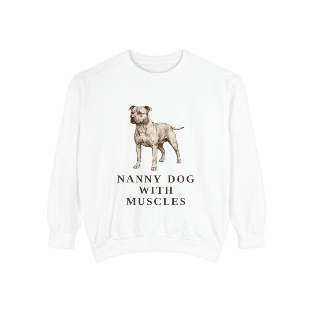 Staffordshire Bull Terrier Humor Sweatshirt, White, front view