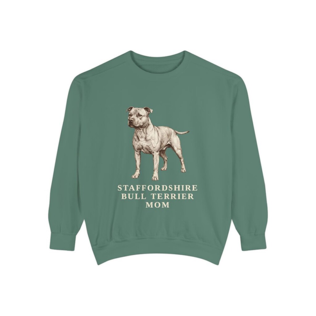 Staffordshire Bull Terrier Mom Sweatshirt, Light Green, front view